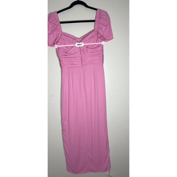 Self-Portrait Pink  Iris Puff-Sleeve Stretch Crepe Gathered Midi-Dress US 4 - Picture 6 of 14